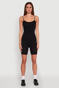 Womens Seamless Textured Knit Cropped Cami and Bike Shorts,