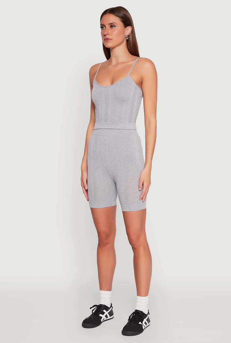 Seamless Textured Knit Cropped Cami and Bike Shorts