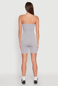 Womens Seamless Textured Knit Cropped Cami and Bike Shorts, Grey, Size L