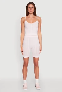 Womens Seamless Textured Knit Cropped Cami and Bike Shorts, Pink,