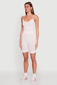 Womens Seamless Textured Knit Cropped Cami and Bike Shorts, Pink,