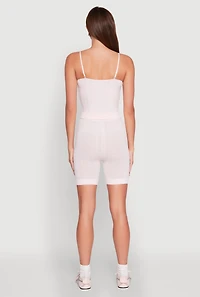 Womens Seamless Textured Knit Cropped Cami and Bike Shorts, Pink,
