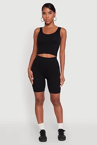 Womens Seamless Textured Knit Tank Top and Biker Shorts,