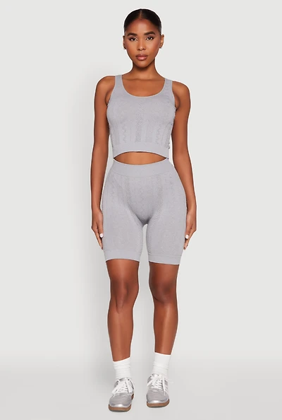 Womens Seamless Textured Knit Tank Top and Biker Shorts,