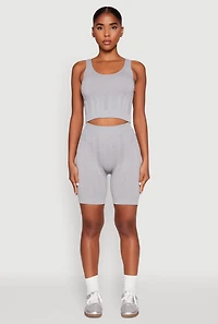 Womens Seamless Textured Knit Tank Top and Biker Shorts, Grey, Size S