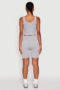 Womens Seamless Textured Knit Tank Top and Biker Shorts, Grey, Size S