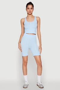 Womens Seamless Textured Knit Tank Top and Biker Shorts,