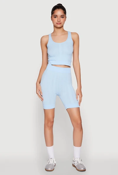 Womens Seamless Textured Knit Tank Top and Biker Shorts,