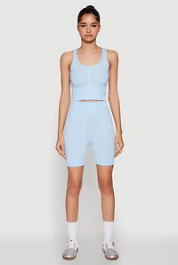 Womens Seamless Textured Knit Tank Top and Biker Shorts,