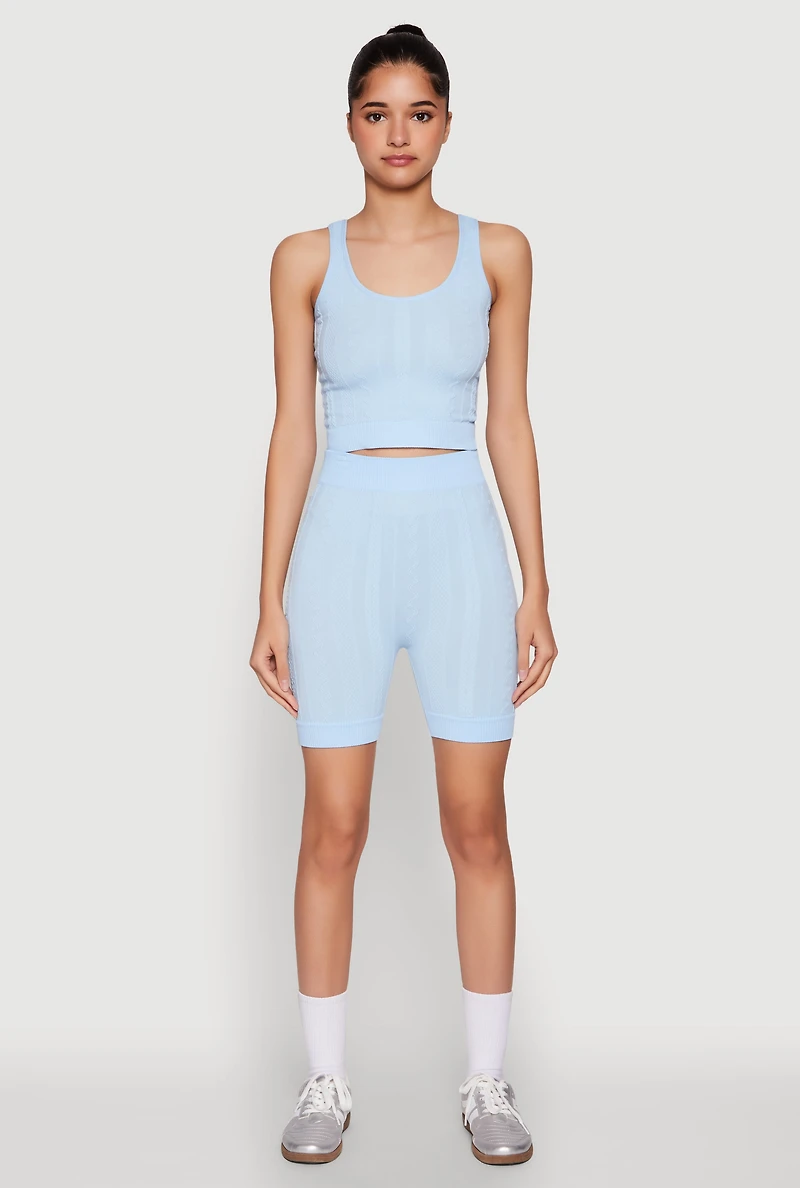 Womens Seamless Textured Knit Tank Top and Biker Shorts,