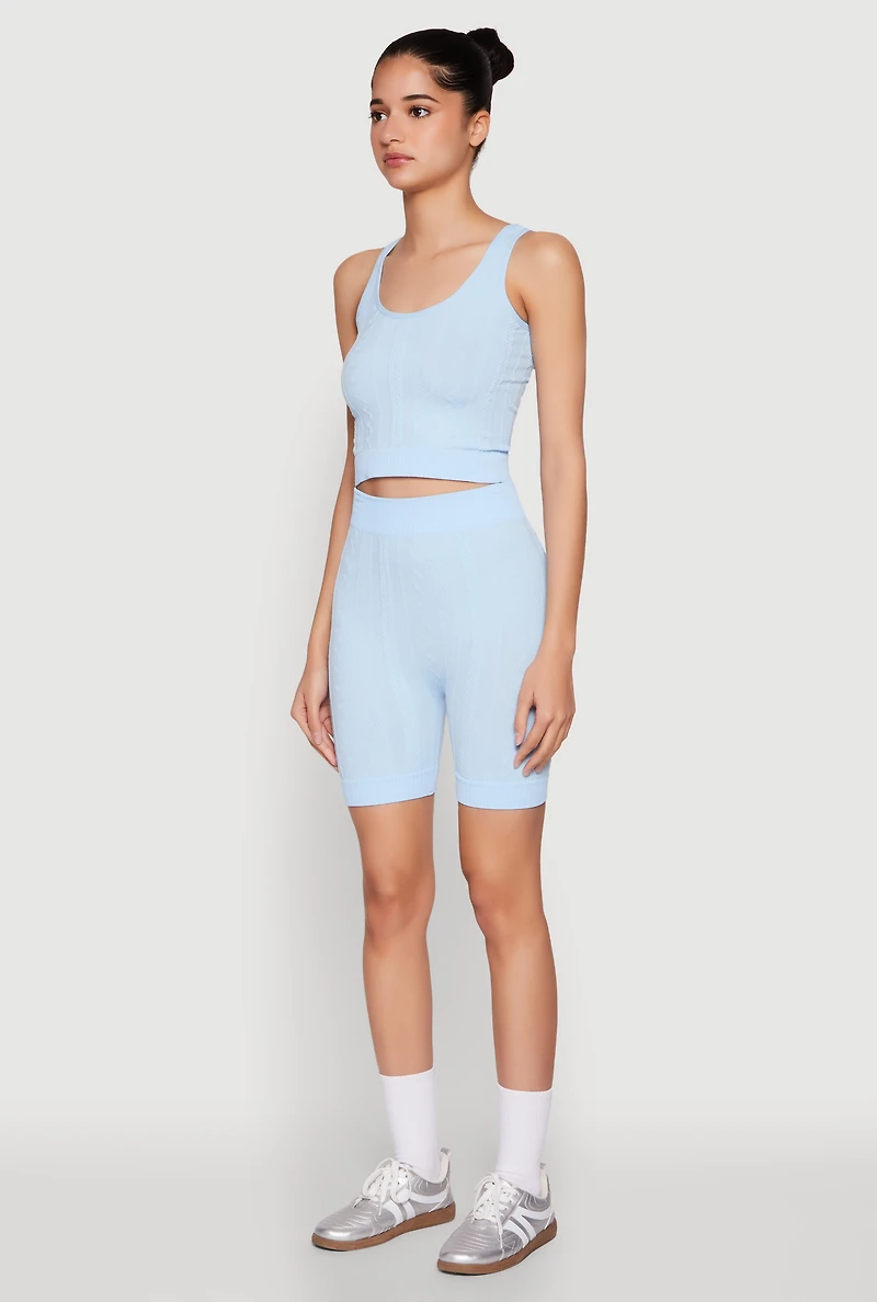 Womens Seamless Textured Knit Tank Top and Biker Shorts,