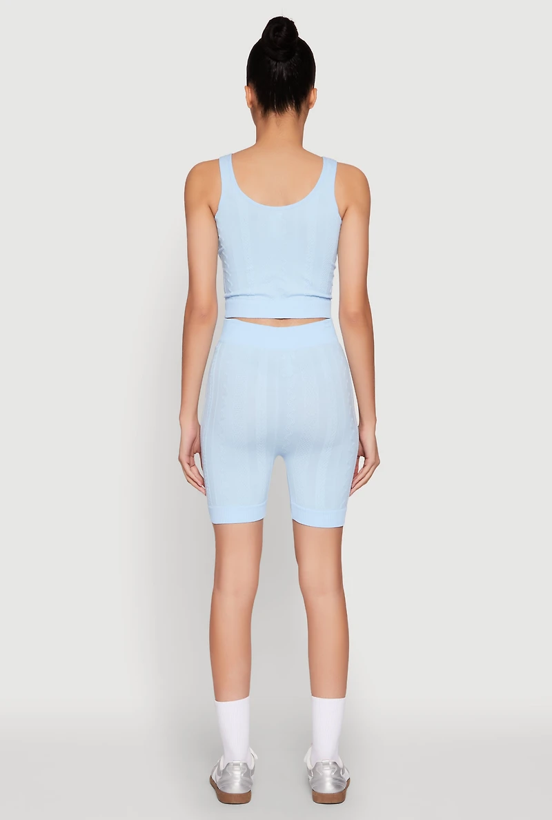 Womens Seamless Textured Knit Tank Top and Biker Shorts,
