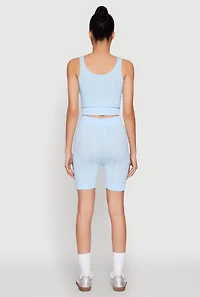 Womens Seamless Textured Knit Tank Top and Biker Shorts,