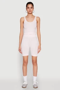 Womens Seamless Textured Knit Tank Top and Biker Shorts, Pink, Size M