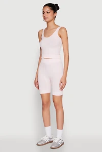 Womens Seamless Textured Knit Tank Top and Biker Shorts, Pink,