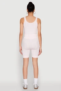 Womens Seamless Textured Knit Tank Top and Biker Shorts, Pink,