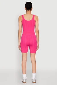 Womens Seamless Textured Knit Tank Top and Biker Shorts, Pink,