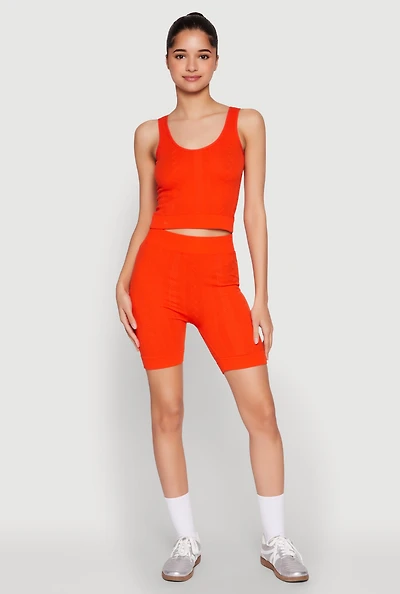 Seamless Textured Knit Tank Top and Biker Shorts