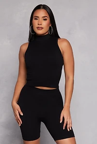 Rib Knit Mock Neck Tank Top and Biker Shorts