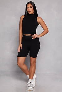 Rib Knit Mock Neck Tank Top and Biker Shorts