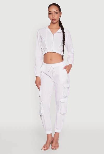 Womens Reflective Trim Cargo Pocket Joggers, White, Size M