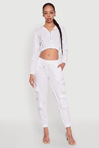 Womens Reflective Trim Cropped Windbreaker, White, Size M