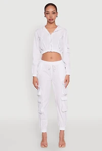 Womens Reflective Trim Cropped Windbreaker, White, Size M