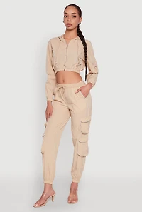 Womens Reflective Trim Cropped Windbreaker, Beige, Size S