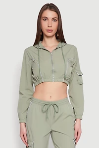 Womens Reflective Trim Cropped Windbreaker, Green, Size S