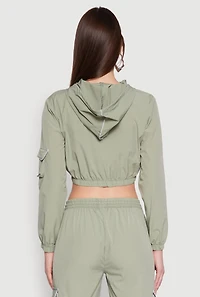 Womens Reflective Trim Cropped Windbreaker, Green, Size S