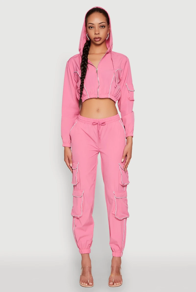 Womens Reflective Trim Cropped Windbreaker, Pink, Size M