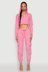 Womens Reflective Trim Cropped Windbreaker, Pink, Size M