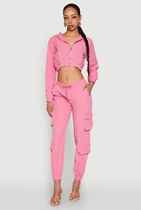 Womens Reflective Trim Cropped Windbreaker, Pink, Size M
