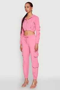 Womens Reflective Trim Cropped Windbreaker, Pink, Size M