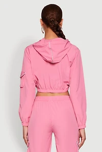 Womens Reflective Trim Cropped Windbreaker, Pink, Size M