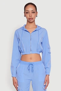 Womens Reflective Trim Cropped Windbreaker, Blue, Size M