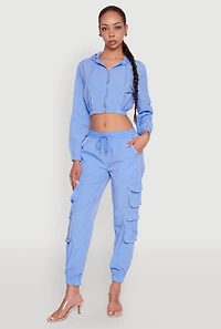 Womens Reflective Trim Cropped Windbreaker, Blue, Size M