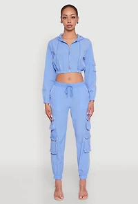 Womens Reflective Trim Cropped Windbreaker, Blue, Size M