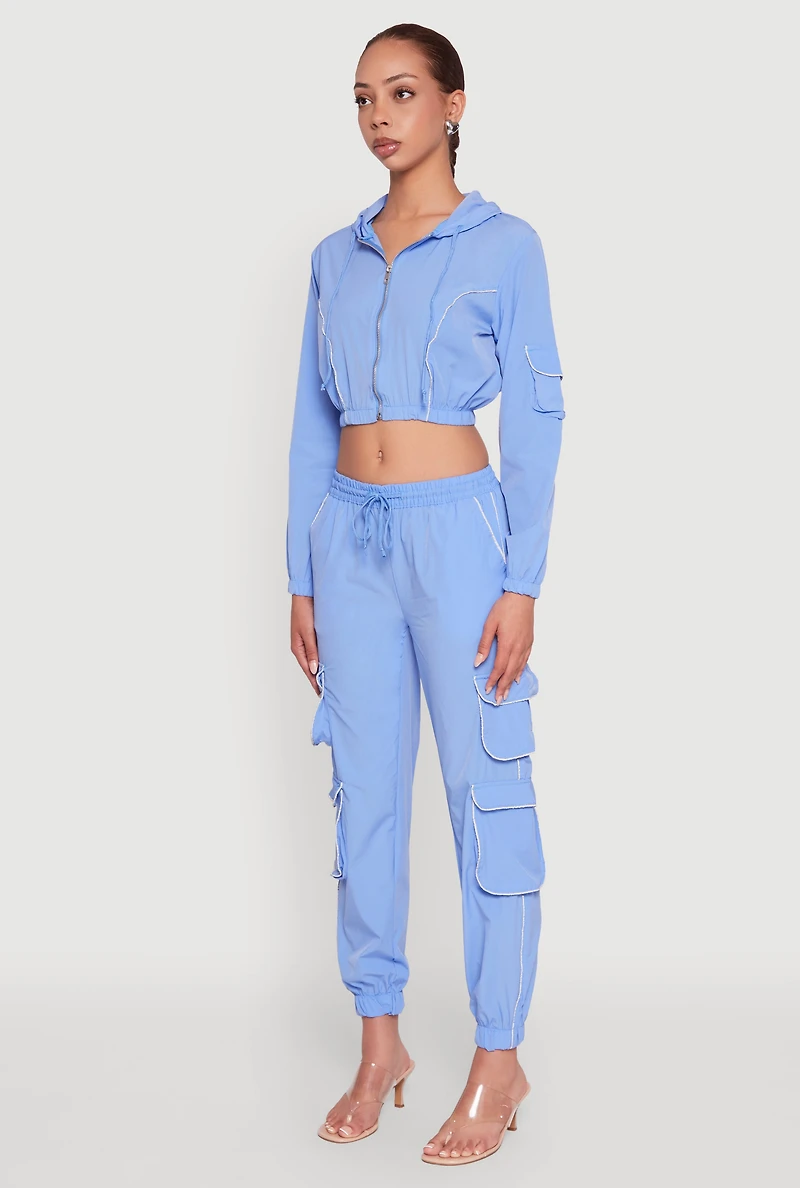 Womens Reflective Trim Cropped Windbreaker, Blue, Size M