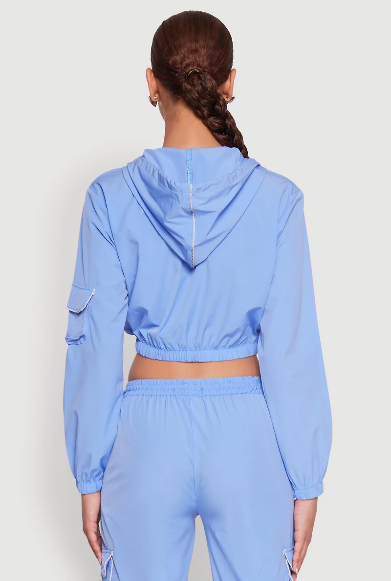Womens Reflective Trim Cropped Windbreaker, Blue, Size M