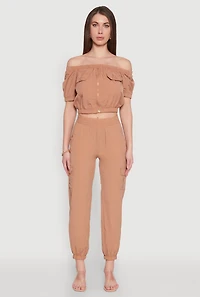 Zip Front Bubble Sleeve Crop Top