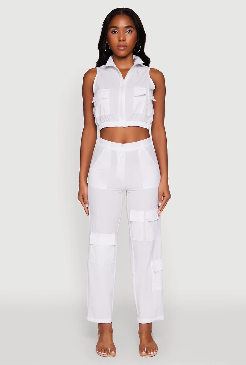 Cargo Pocket Zip Front Windbreaker Vest