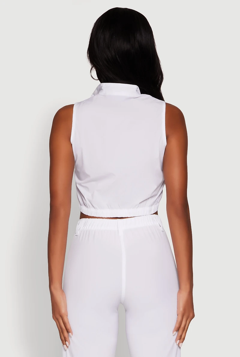 Womens Cargo Pocket Zip Front Windbreaker Vest, White, Size L