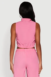Womens Cargo Pocket Zip Front Windbreaker Vest, Pink, Size L