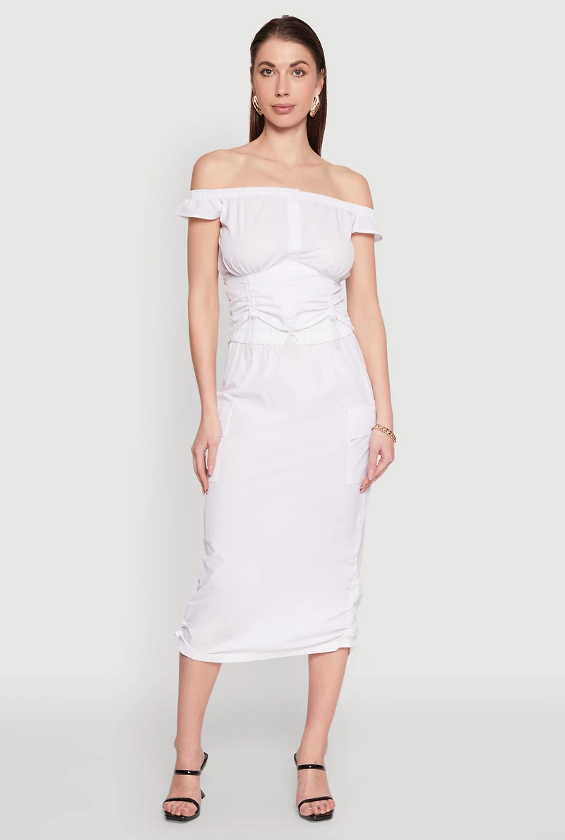 Toggle Drawstring Off The Shoulder Crop Top