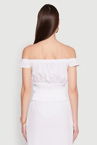 Womens Toggle Drawstring Off The Shoulder Crop Top, White, Size L
