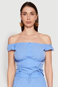 Toggle Drawstring Off The Shoulder Crop Top