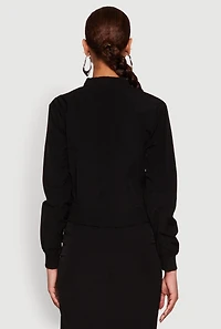 Womens Cargo Pocket Windbreaker Bomber Jacket, Black, Size S