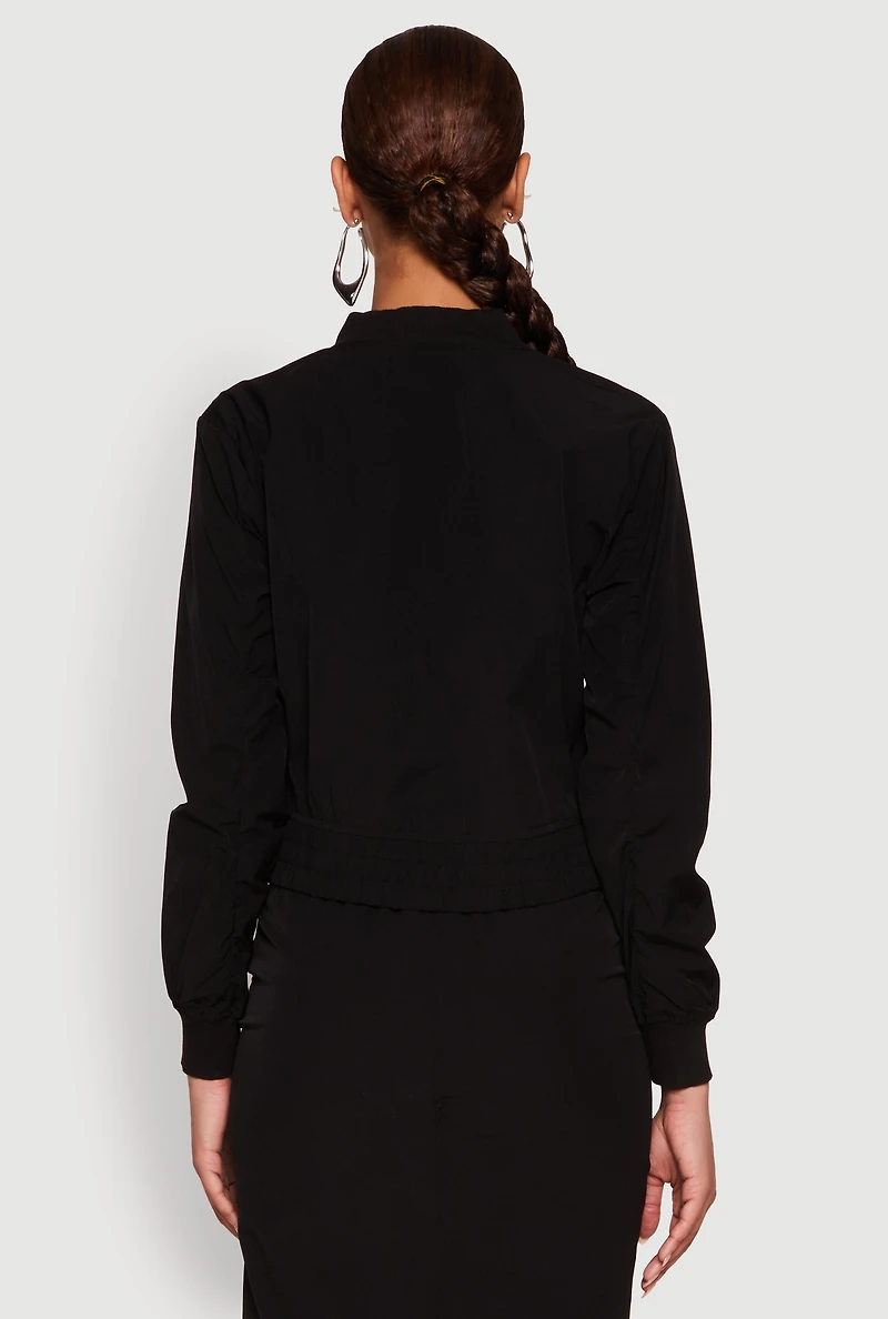 Womens Cargo Pocket Windbreaker Bomber Jacket,