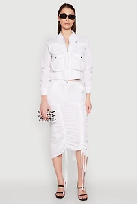 Womens Cargo Pocket Windbreaker Bomber Jacket, White, Size S